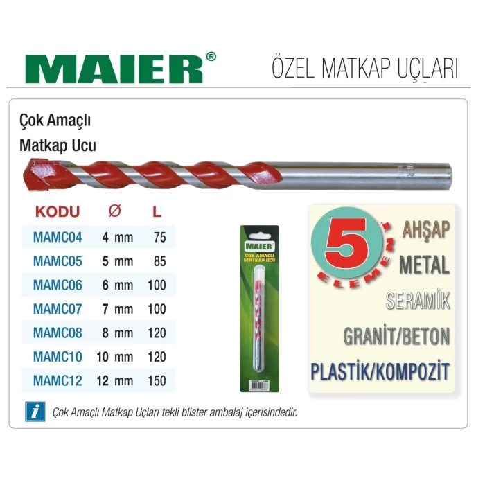 MAIER ÇOK AMAÇLI SİLİNDİRİK SAPLI ELMAS MATKAP UÇLARI