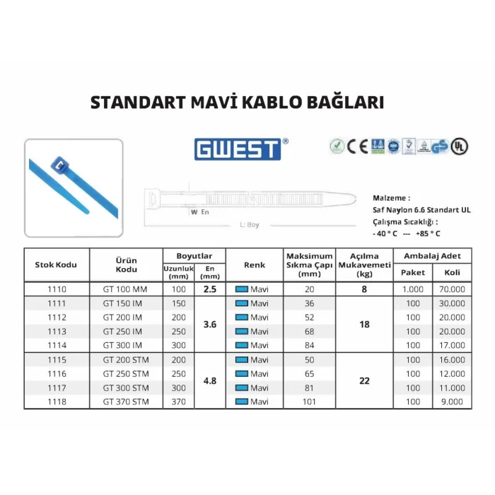 Mavi Kablo Bağları 100 Adet