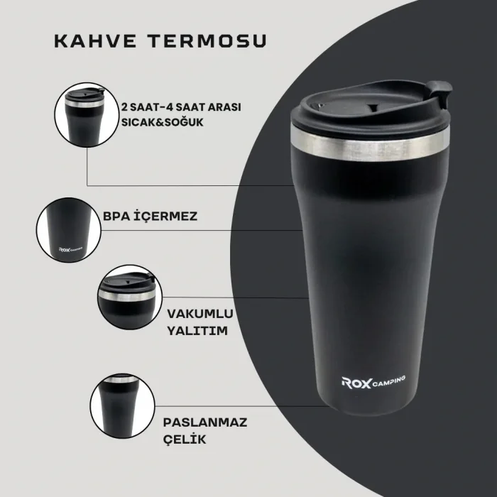 ROX CAMPING KAHVE TERMOSU 0.45 LT - SİYAH
