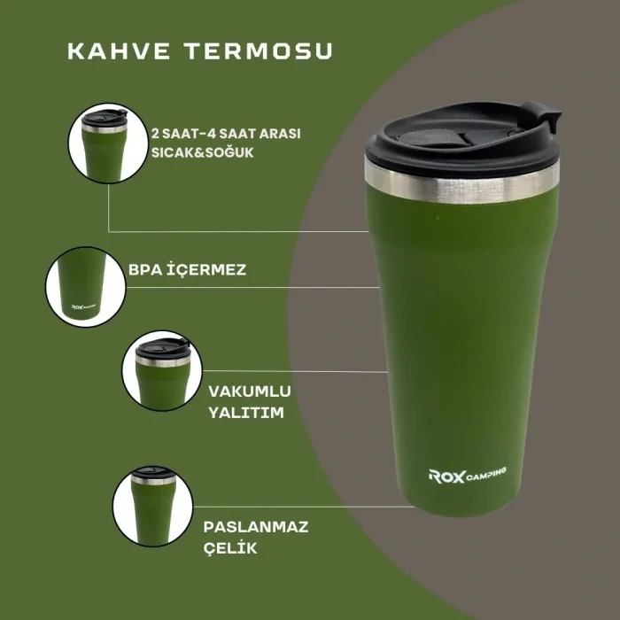 ROX CAMPING KAHVE TERMOSU 0.45 LT - YEŞİL
