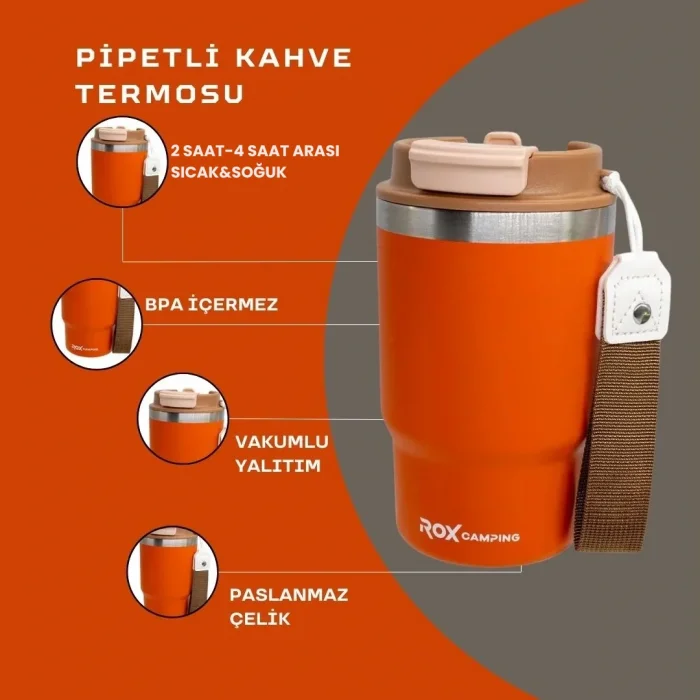 ROX CAMPING PİPETLİ KAHVE TERMOSU 0.45 LT - TURUNCU