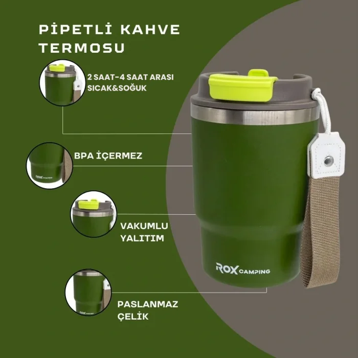 ROX CAMPING PİPETLİ KAHVE TERMOSU 0.45 LT - YEŞİL