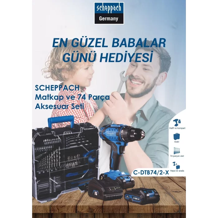 SCHEPPACH Akülü Matkap 74 Parça Aksesuar Seti C-DTB74/1-X