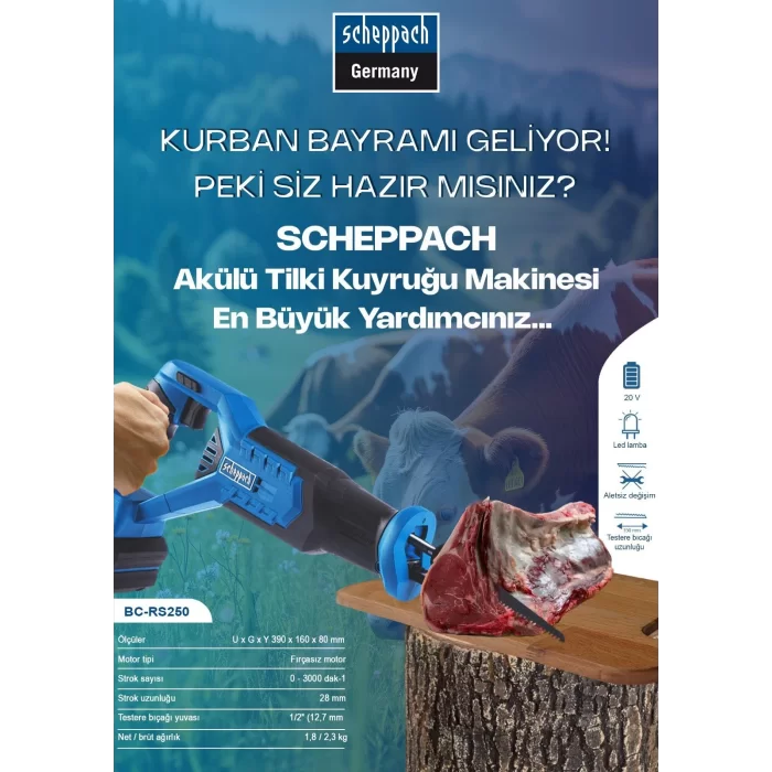 SCHEPPACH Akülü Tilki Kuyruğu Makinesi BC-RS250