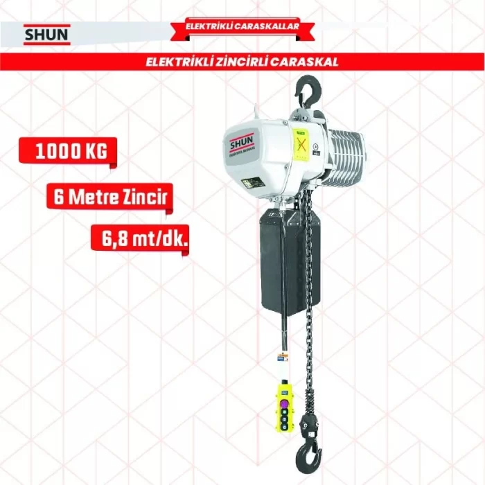 Shun 1 ton 2 Hareketli 1500 W Elektrikli Zincirli Caraskal 380 V AC