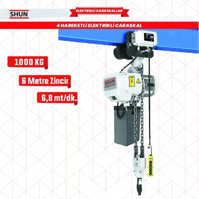 Shun 1 ton 4 Hareketli 1500 W Elektrikli Zincirli Vinç 380 V AC