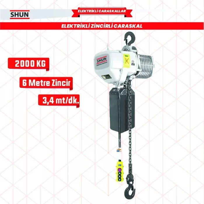 Shun 2 ton 2 Hareketli 1500 W Elektrikli Zincirli Vinç Caraskal 380 V AC