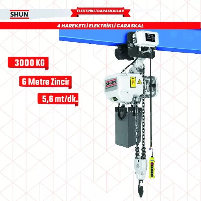 Shun 3 ton 4 Hareketli 3000 W Elektrikli Zincirli Vinç Caraskal 380 V AC