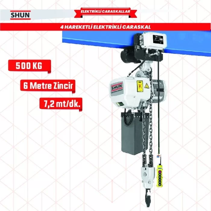 Shun 500 kg 4 Hareketli 1100 W Elektrikli Zincirli Vinç Caraskal 380 V AC