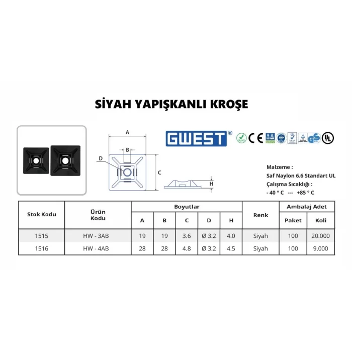 Siyah Yapışkanlı Kroşeler 100 Adet