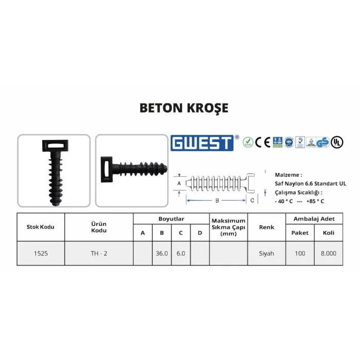 TH - 2 Beton Kroşe (100 Adet)