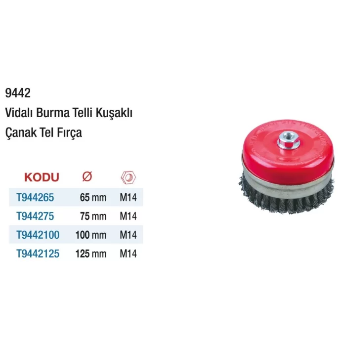 Vidalı Burma Telli Kuşaklı Çanak Tel Fırça