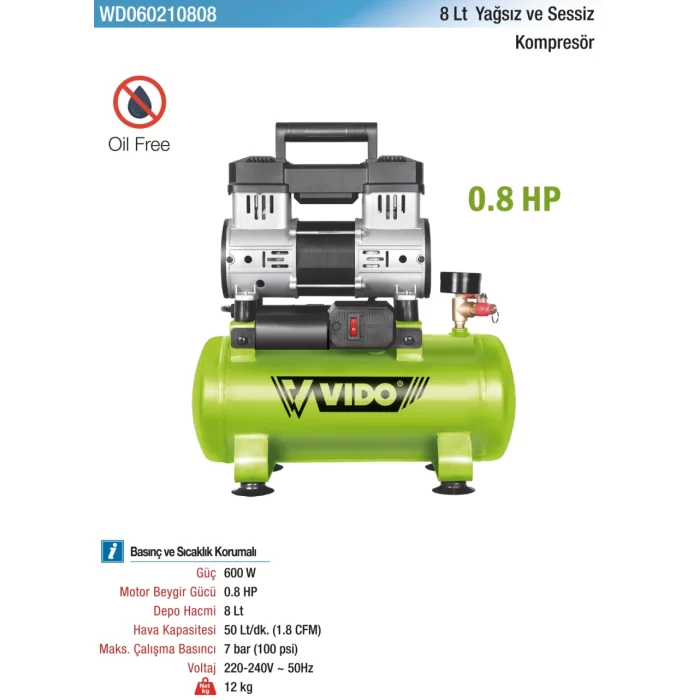 Vido 600W/0.8HP 8L Kompresör