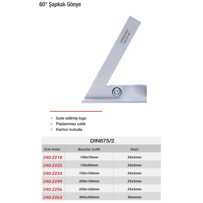 Werka 60° Şapkalı Gönye DIN875/2