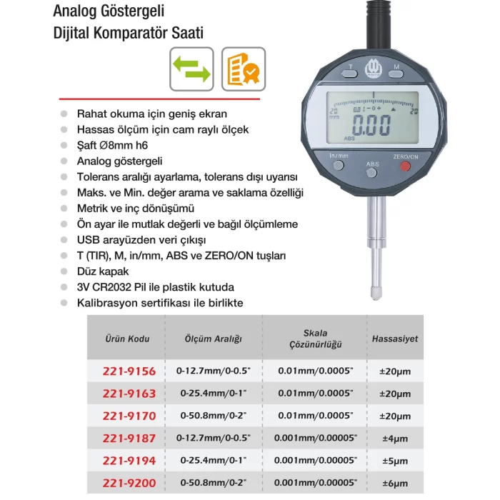 Werka Analog Göstergeli Dijital Kompratör Saati 0.01mm