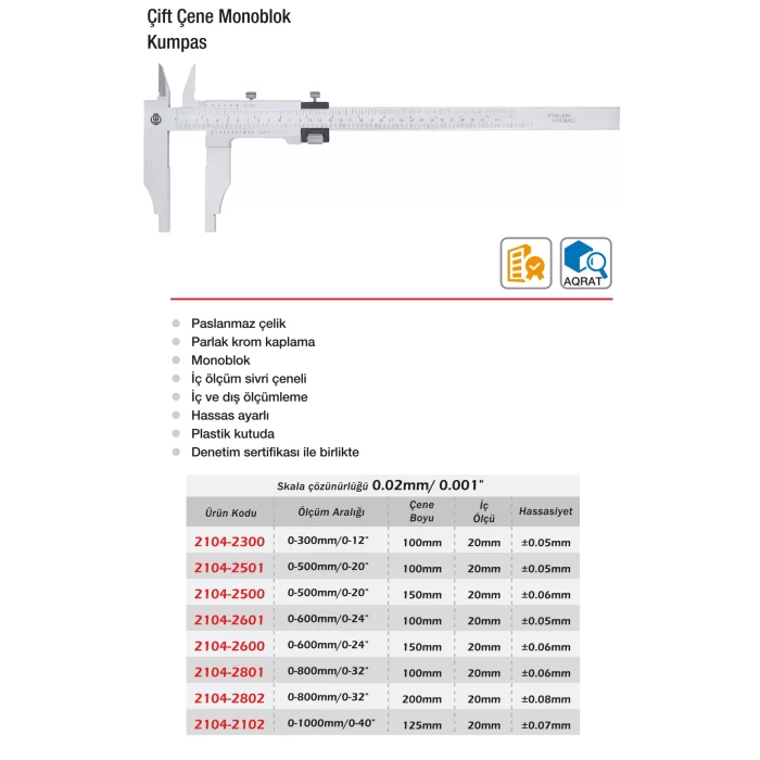 Werka Çift Çene Monoblok Kumpas 0.02 mm