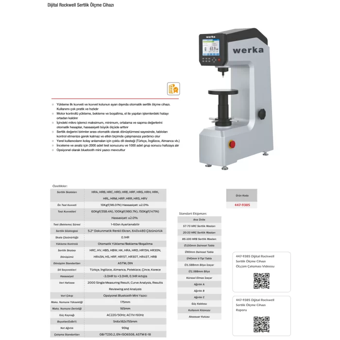 Werka Dijital Rockwell Sertlik Ölçme Cihazı