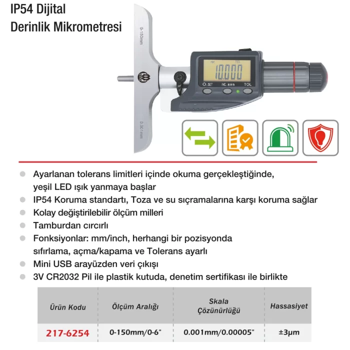 Werka IP54 Dijital Derinlik Mikrometresi