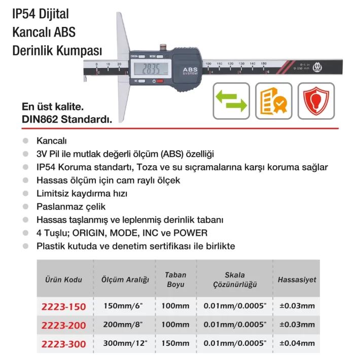 Werka IP54 Kancalı ABS Dijital Deriinlik Kumpası