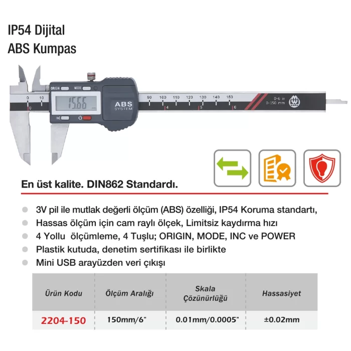 Werka IP54 ve ABS Dijital Kumpas 150mm/6