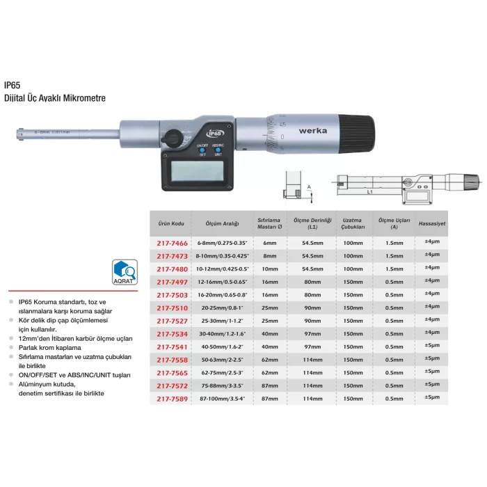 Werka IP65 Üç Ayaklı Mikrometre