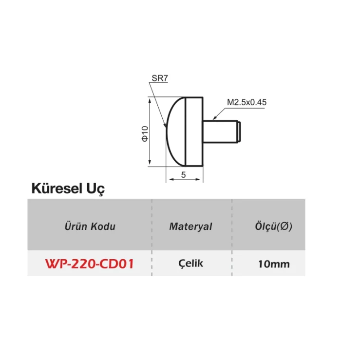 Çelik Küre Temas Ucu ø10