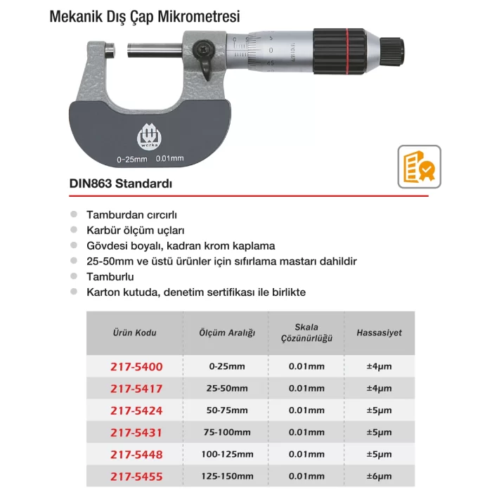 Werka Mekanik Dış Çap Mikrometresi