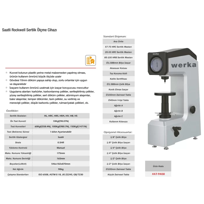 Werka Saatli Rockwell Sertlik Ölçme Cihazı