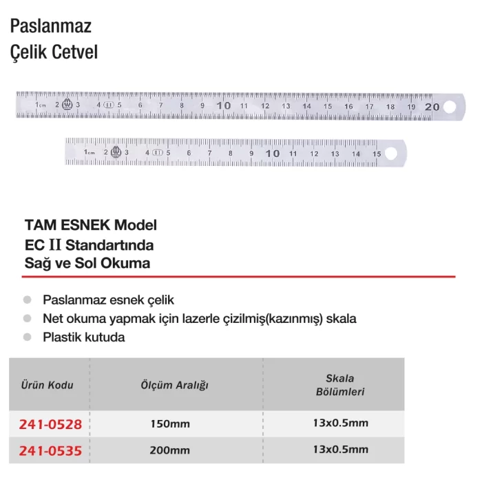 Werka Tam Esnek Paslanmaz Çelik Cetvel