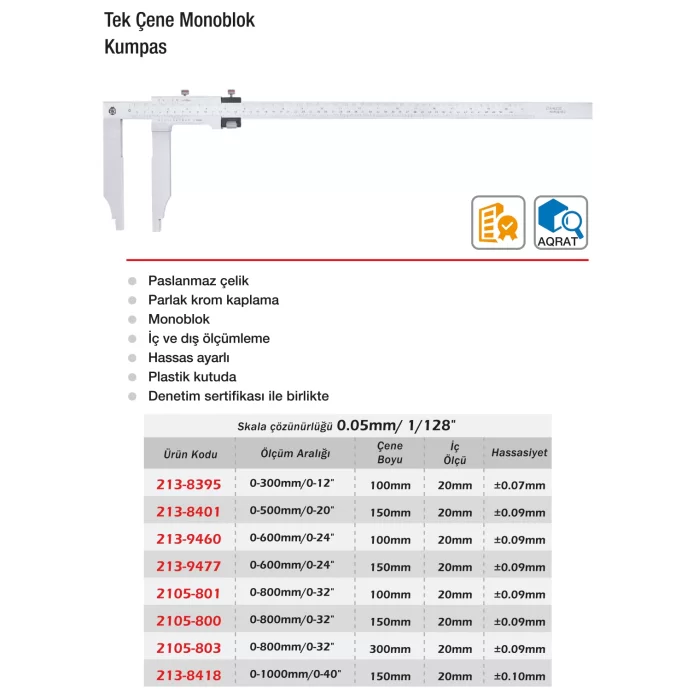 Werka Tek Çene Monoblok Kumpas, Skala: 0.02 mm