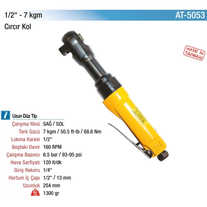 1/2 7 kg. 160 RPM Havalı Cırcır Kol