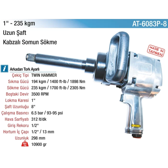 1 263kg. 3500RPM 8 Şaft Kabzalı Havalı Somun Sökme