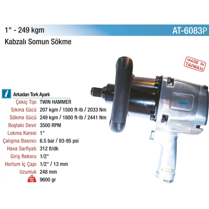 1 276.5 kg. 3500 RPM Kabzalı Havalı Somun Sökme