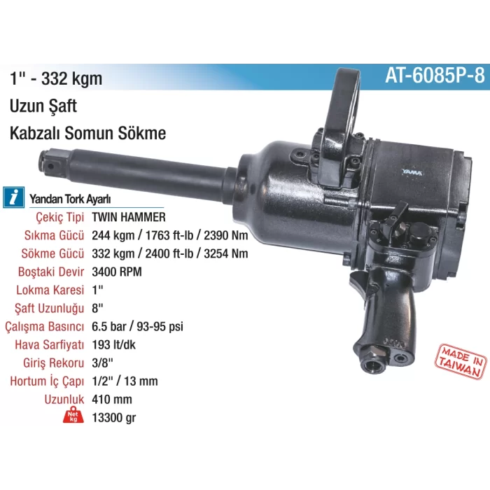 1 332kg. 3400RPM 8 Şaft Kabzalı Havalı Somun Sökme