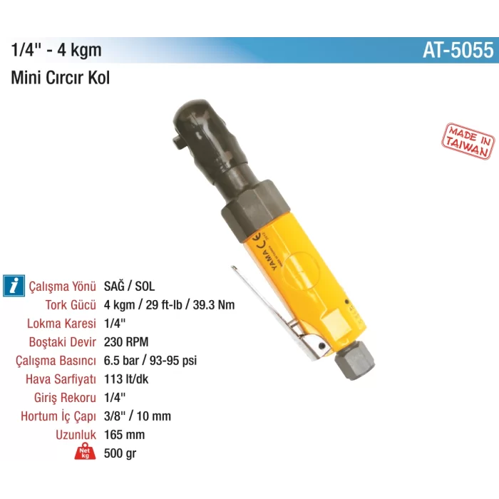 1/4 4 kg. 230 RPM Mini Havalı Cırcır Kol