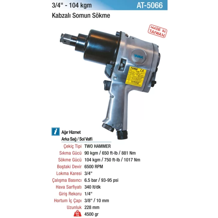 3/4 107 kg. 6500 RPM Kabzalı Havalı Somun Sökme