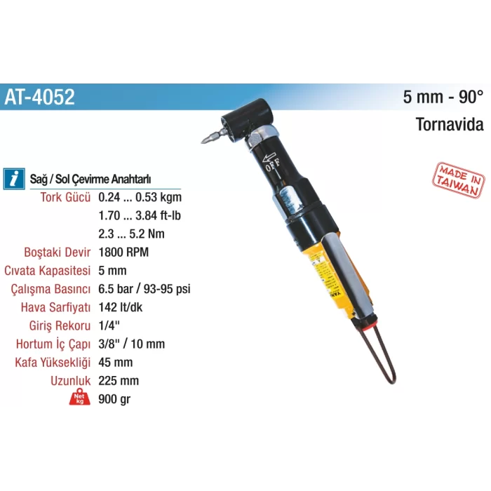 5 mm. 1800 RPM 90° Havalı Tornavida