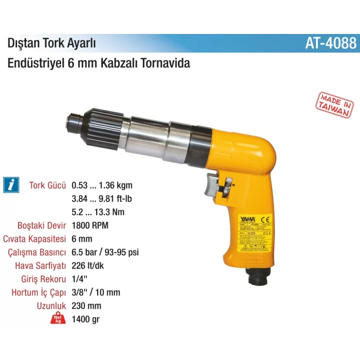 6mm.1800RPM Kabzalı Dıştan Tork Ayarlı Tornavida