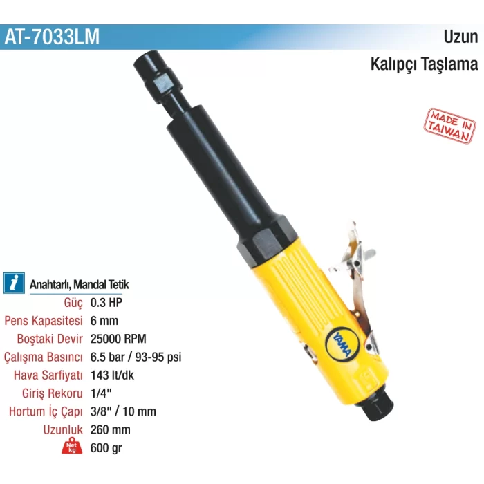 6 mm. 25000 RPM Uzun Havalı Kalıpçı Taşlama