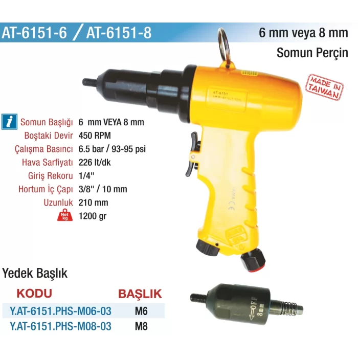 6 mm. Kabzalı Havalı Perçin Somun Tabancası