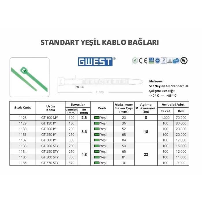 Yeşil Kablo Bağları 100 Adet