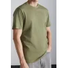 Erkek %100 Organik Pamuklu Kalın Dokulu Comfort Fit Bisiklet Yakalı Haki T-shirt