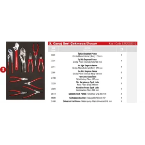 GARAJ DOLAP 3. ÇEKMECE İÇİ 10 PARÇA