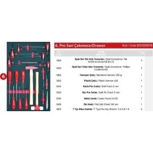 PRO DOLAP 6. ÇEKMECE İÇİ 18 PARÇA
