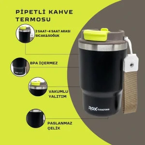 ROX CAMPING PİPETLİ KAHVE TERMOSU 0.45 LT - SİYAH