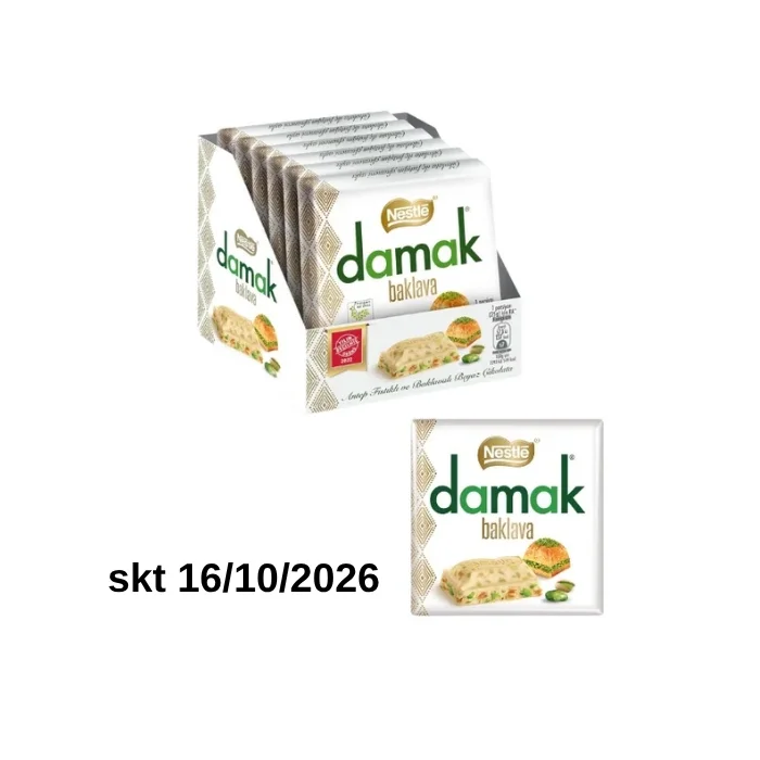 Damak Baklava Antep Fıstıklı Kare Çikolata 60 gr x 6