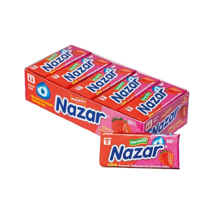 Nazar Çilek Aromalı Sakız Şekersiz 5 x 20