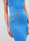 Zincir Aksesuarlı Mini Etek - Sax Mavi