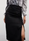 Büzgü Detaylı Saten Etek - Siyah