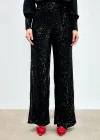 Kemerli Payet Pantolon - Siyah